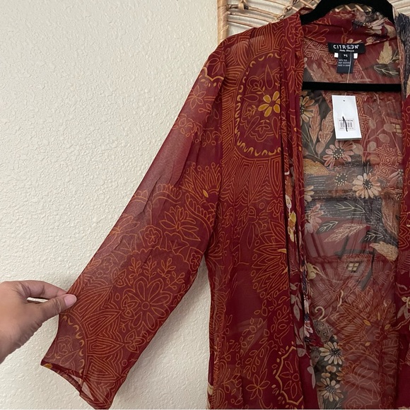 Citron Santa Monica Silk Cardigan Asian Open Front Floral Sheer Sz PS B33 - Picture 5 of 10